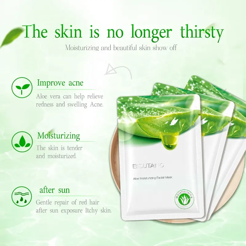 BISUTANG 10PCS/Box Cotton Aloe Vera Hydrating Moisturizing Sheet Face Mask Hyaluronic Acid Clarifying Oil Control Nourishing
