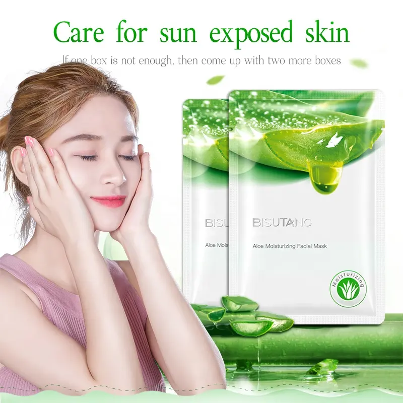 BISUTANG 10PCS/Box Cotton Aloe Vera Hydrating Moisturizing Sheet Face Mask Hyaluronic Acid Clarifying Oil Control Nourishing