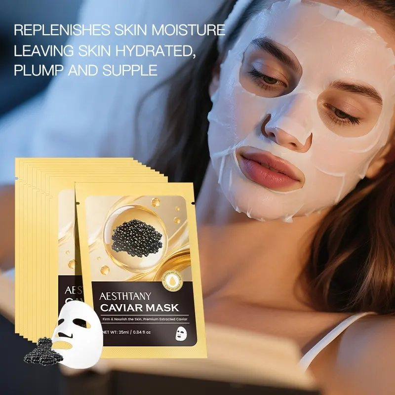 AESTHTANY CAVIAR MASK 25ml*10 Tablets Plump Supple Touch Deep Nourishing Skin Barrier Enhance Skin Elasticity Facial Care OEM