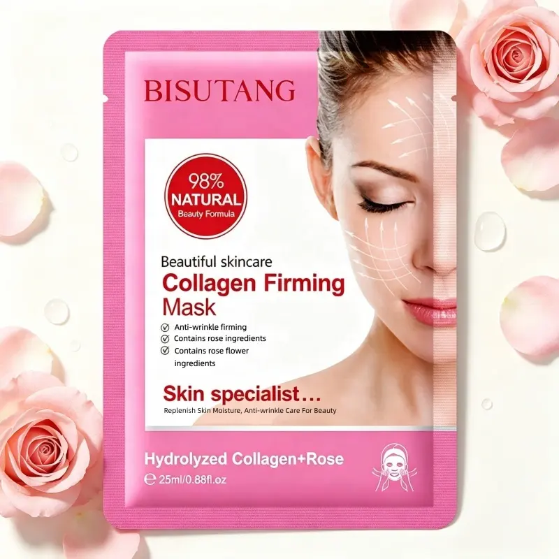 OEM Refreshing Rose Collagen Facial Sheet Multi Plant Extract Plumping Hydrating Firming Rejuvenating Daily Nourishing Skincare