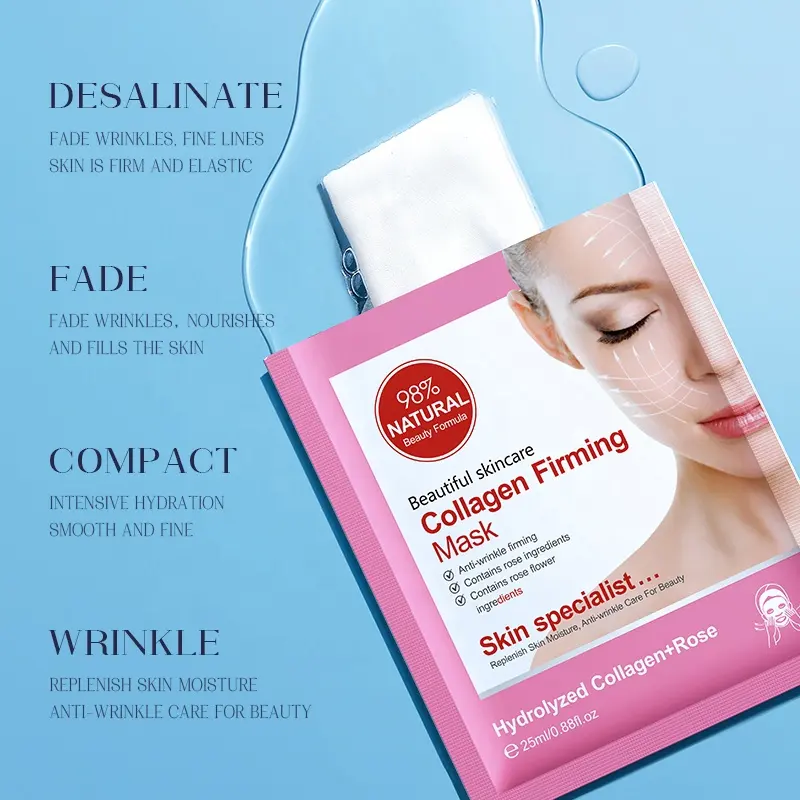 OEM Refreshing Rose Collagen Facial Sheet Multi Plant Extract Plumping Hydrating Firming Rejuvenating Daily Nourishing Skincare