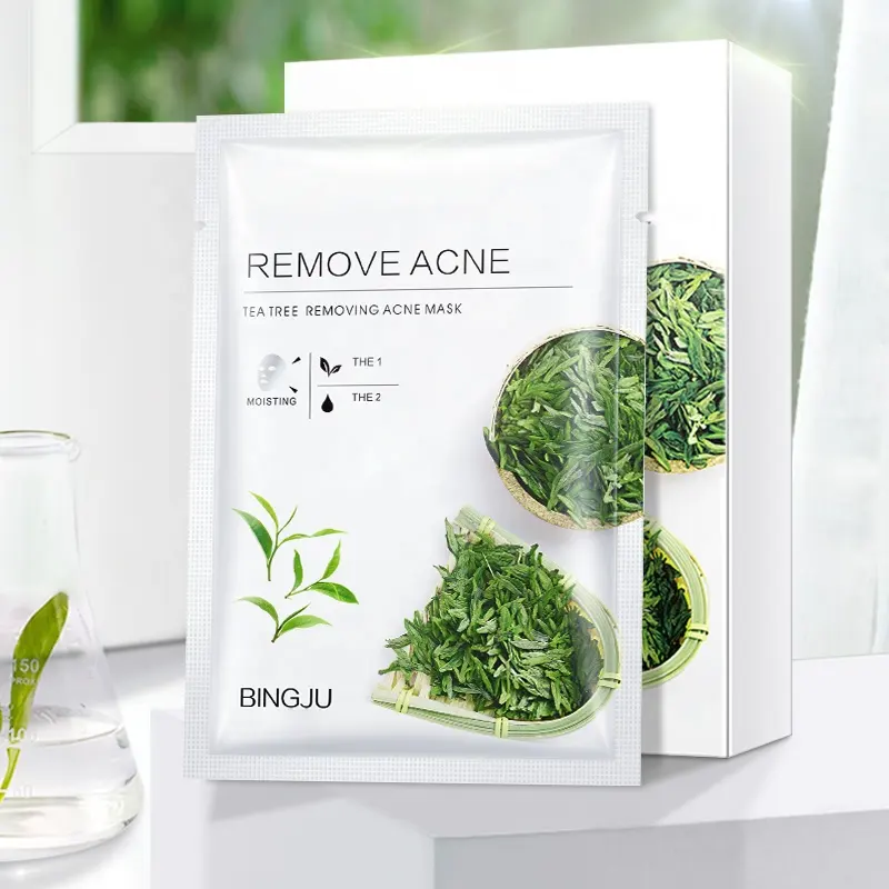 Private Label Boxed 8pcs Tea Tree Hyaluronic Acid Silk Facial Conditioning Sheet Balance Sebum Hydrate Skin Daily Facial Care