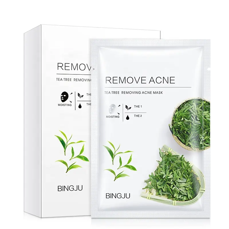 Private Label Boxed 8pcs Tea Tree Hyaluronic Acid Silk Facial Conditioning Sheet Balance Sebum Hydrate Skin Daily Facial Care