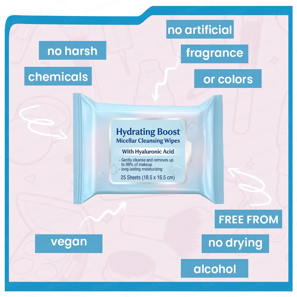 Micellar Makeup Remover Wipes, Daily Face Cleanser Wipes, Hydrating With Aloe Vera, Oil-Free,Individually Wrapped for Travel