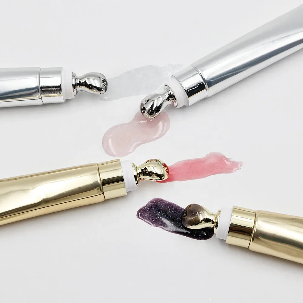 Custom Vegan Zinc Alloy Squeeze Plumping Lip Gloss Lip Oil Hyaluronic Acid Moisturizing Nourishing Tinted Lip Oil Private Label