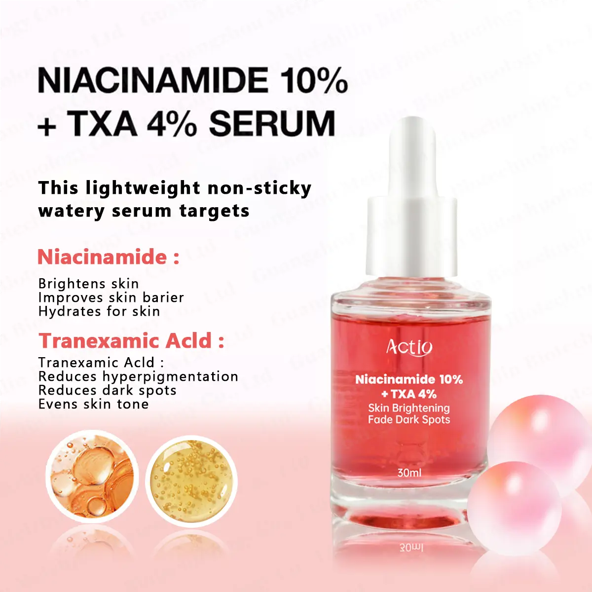 Custom Glowing Lightening Face Serum Overnight Hydrolyzed Niacinamide Moisturizing Lightening Nicotinamide Serum Essence