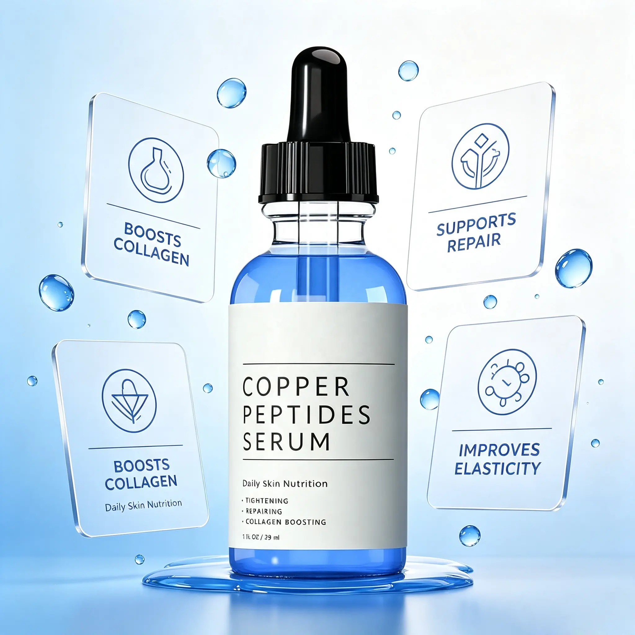 Copper Peptide Bakuchiol Serum Glow Plumping GHK-Cu 5 Multi Peptide with Collagen Anti-Aging Serum for Skin Hydration Elasticity