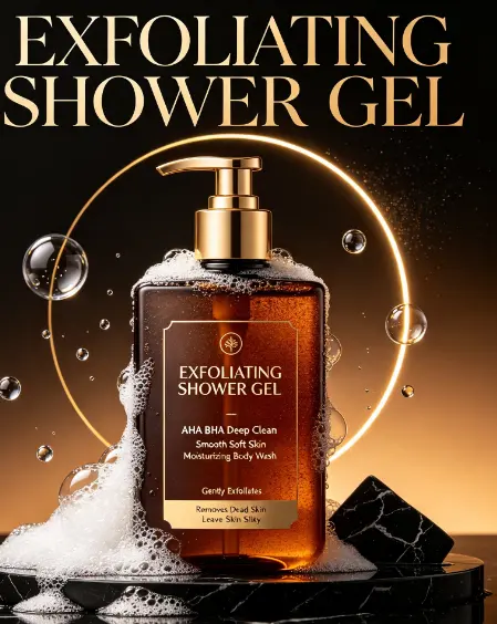 Private Label Exfoliating Shower Gel AHA Fruit Acid Gentle Body Exfoliator Wash Brightening Scrub for Rough Chicken Skin