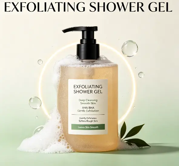 Exfoliating Shower Gel Deep Cleansing Smooth Skin Body Wash, AHA BHA Gentle Exfoliation Body Wash for Dry Rough Skin