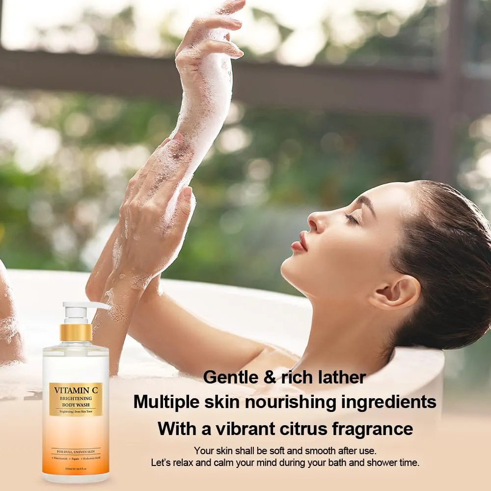 Vitamin C Turmeric Body Scrub & Body Wash, Gentle Exfoliating Shower Gel with Fine Scrub Particles for Uneven Skin Texture
