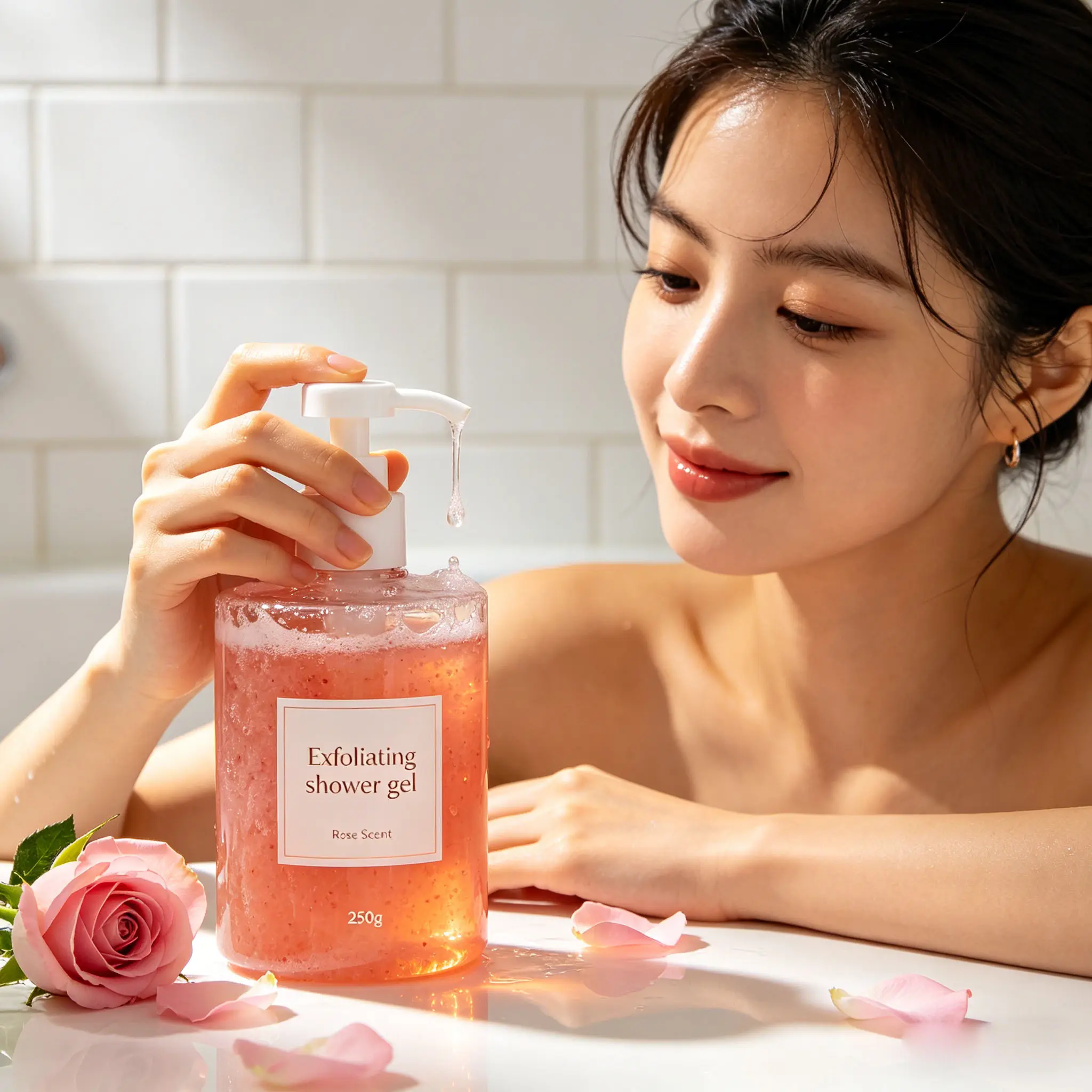 Rose Fragrance 250g Exfoliating Shower Gel Moisturizing Body Wash Natural Exfoliator Skin Care Bulk Custom Logo