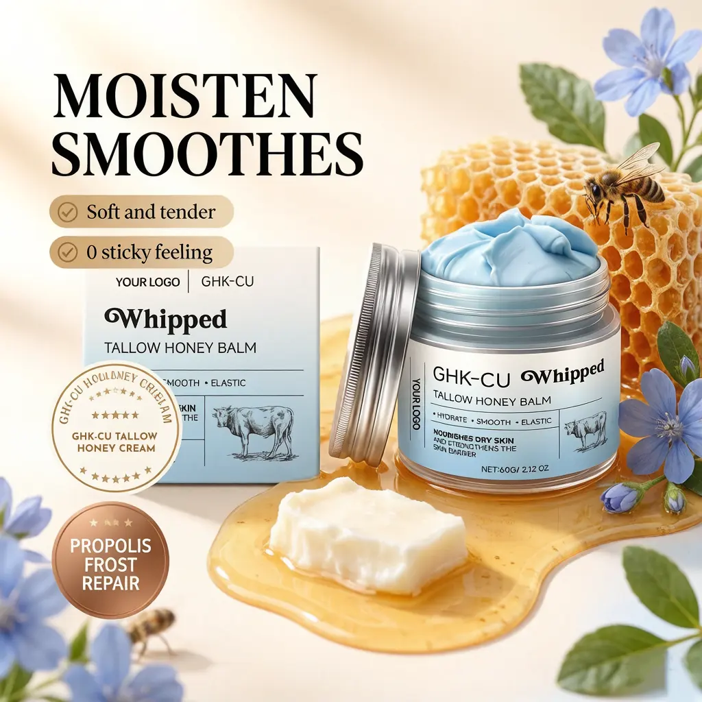 Private Label Copper Peptide Beef Tallow Honey Cream Anti-Aging Face Body Moisturizer Whipped Tallow Balm GHK-CU Facial Cream