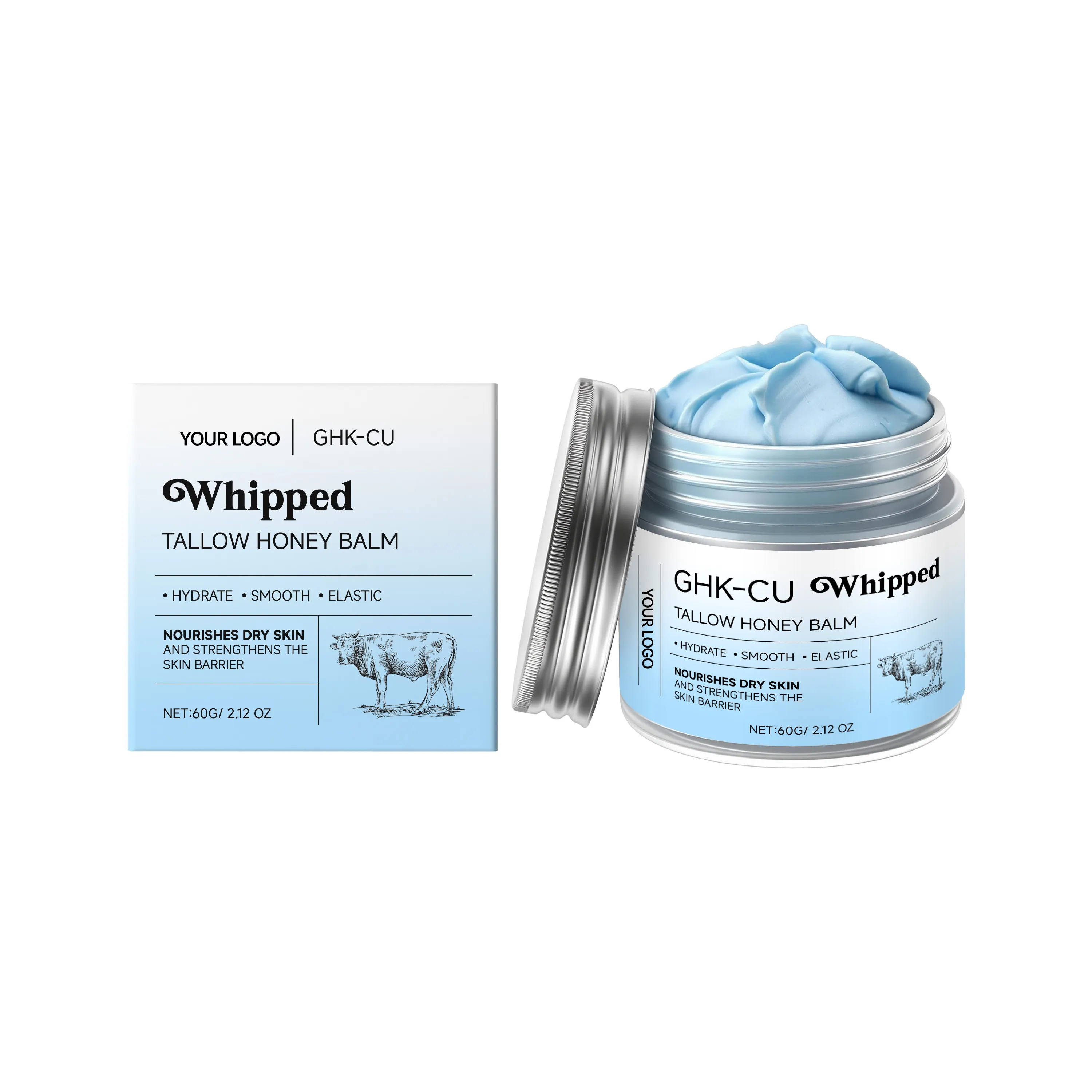 Private Label Copper Peptide Beef Tallow Honey Cream Anti-Aging Face Body Moisturizer Whipped Tallow Balm GHK-CU Facial Cream