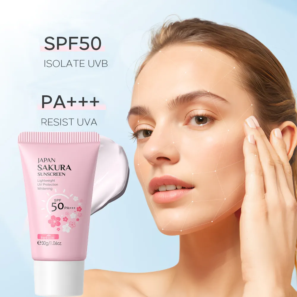 Private Label Whitening Sakura Refreshing Waterproof UV Moisturizing Brightening Sunscreen Cream SPF50+ for Face Body OEM/ODM