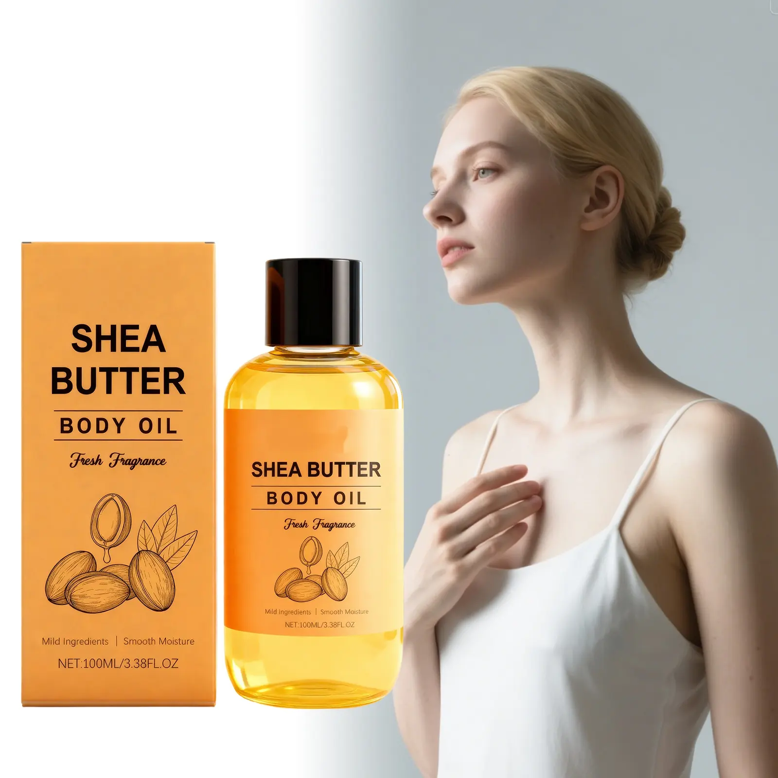 Unrefined Shea Butter Body Oil Vitamin E Moisturizing Massage Oil Skin Glow Repair Anti Stretch Mark Vegan Private Label OEM