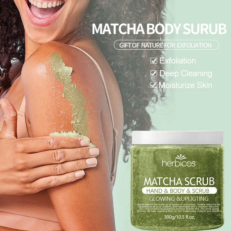 Wholesale Private Label Matcha Tea Body Scrub Gentle Exfoliating Brightening Hydrating Face Body Exfoliator Bulk Scrub Cream