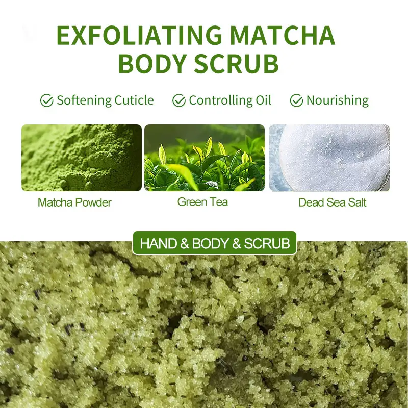 Wholesale Private Label Matcha Tea Body Scrub Gentle Exfoliating Brightening Hydrating Face Body Exfoliator Bulk Scrub Cream