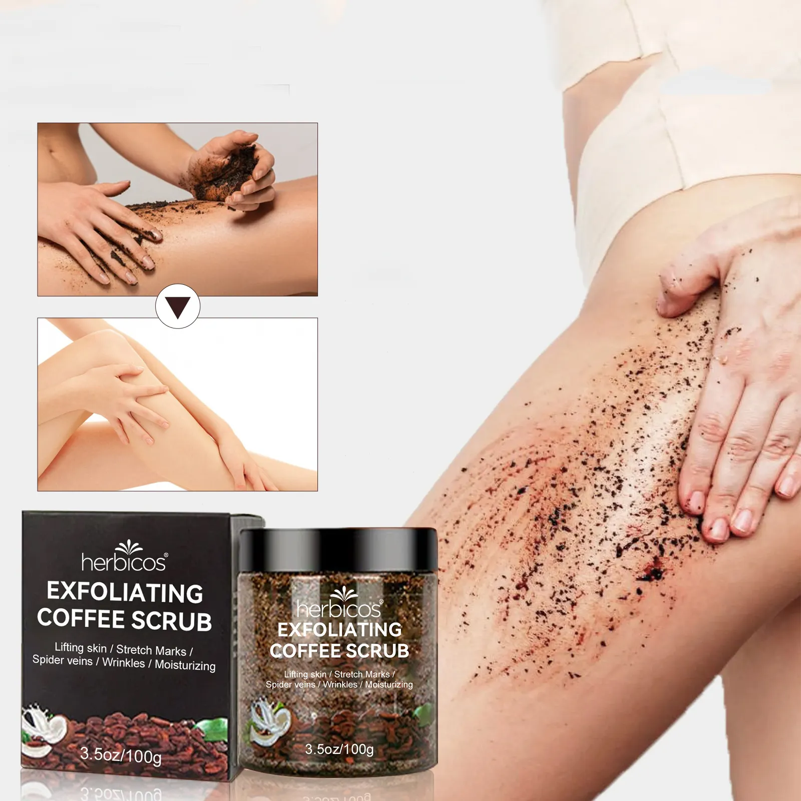 Herbicos Private Label Arabic Ogx Coffee Extract Scrub and Wash Korea Coconut Body Coffee Exfoliator