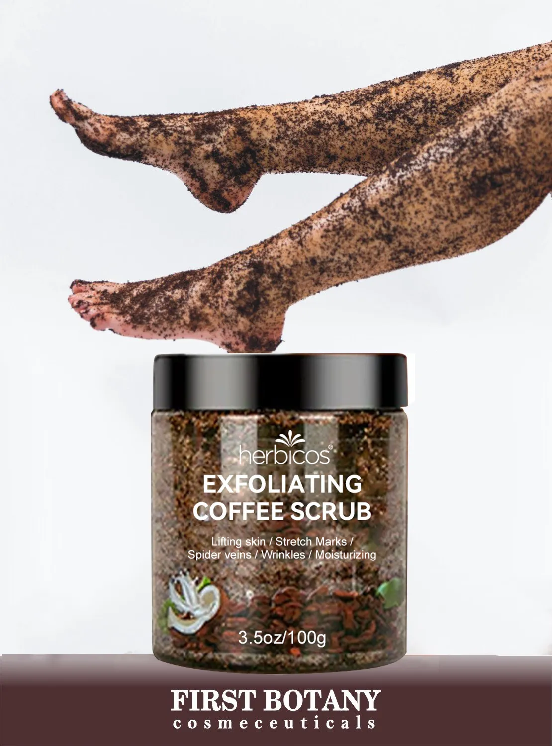 Herbicos Private Label Arabic Ogx Coffee Extract Scrub and Wash Korea Coconut Body Coffee Exfoliator