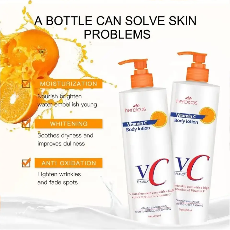For Herbicos 2024 Vitamin C Body Lotion New Style Cream for Skin Brightening Whitening Moisturizing Anti-Aging Feature