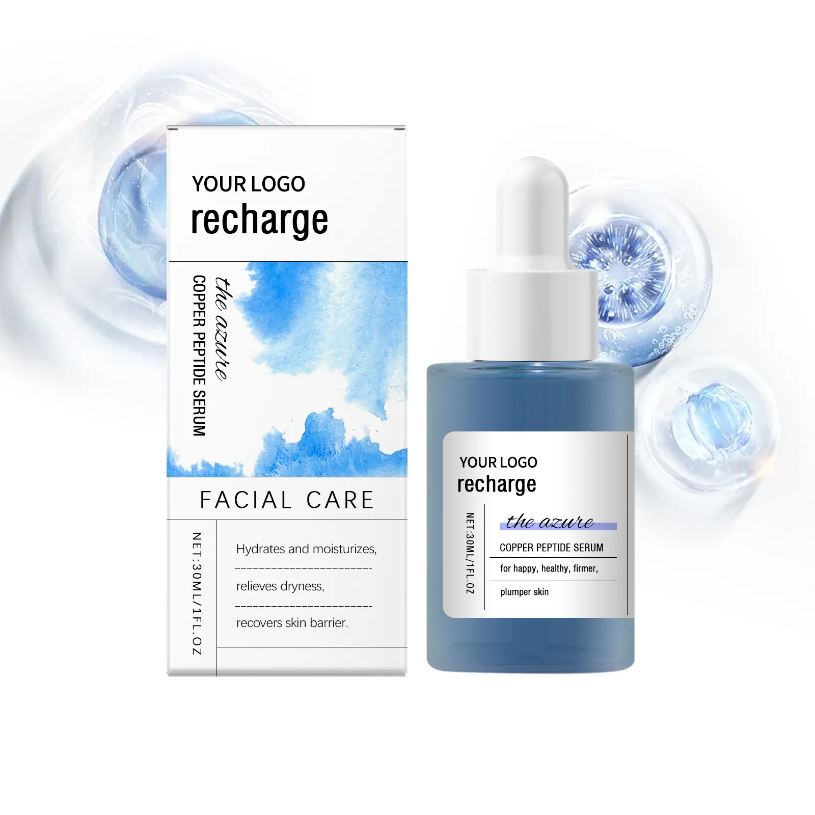 Private Label Blue Copper Peptide Face Serum Anti-Aging Firming Wrinkle Removal Facial Skin Care Products Ghk-Cu Essence OEM ODM