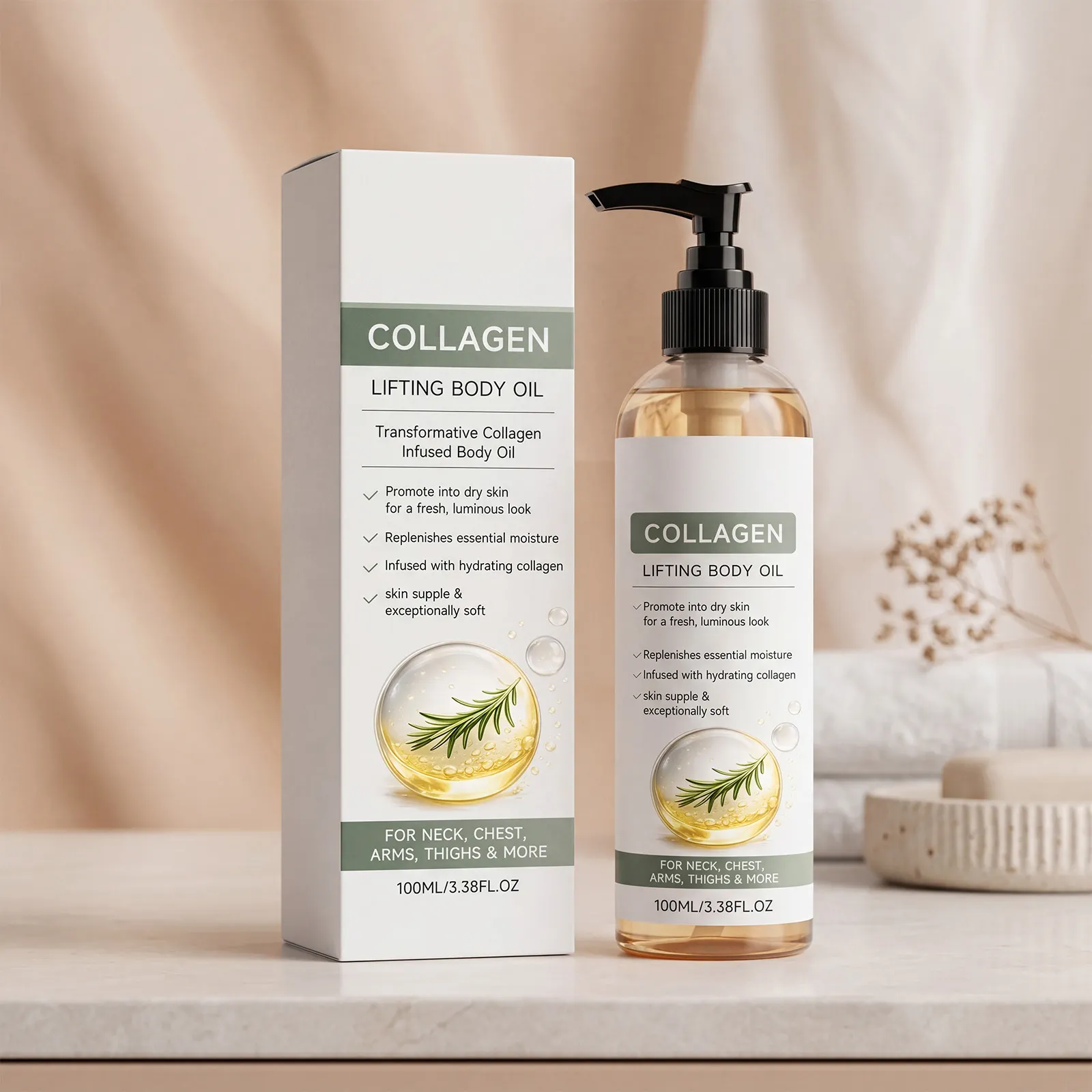 Private Label Collagen Lifting Body Oil Anti Aging Firming Moisturizing Hydrating Repair Brightening Smooth BodyCare Massage Oil