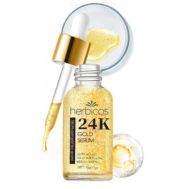 Herbicos Korean Anti Wrinkle Anti Aging Body Face 24k Gold Foil Essence Skin Care Brightening Whitening Serum for Day and Night