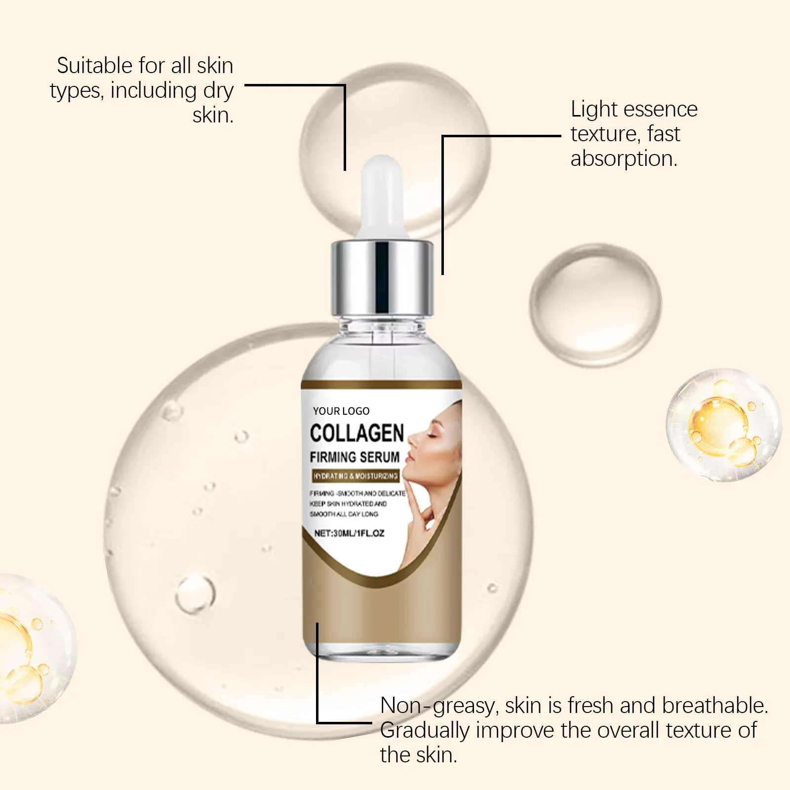 Wholesale Private Brand Collagen Firming Essence to Keep the Skin Radiant Hydrated and Smooth All Day Long