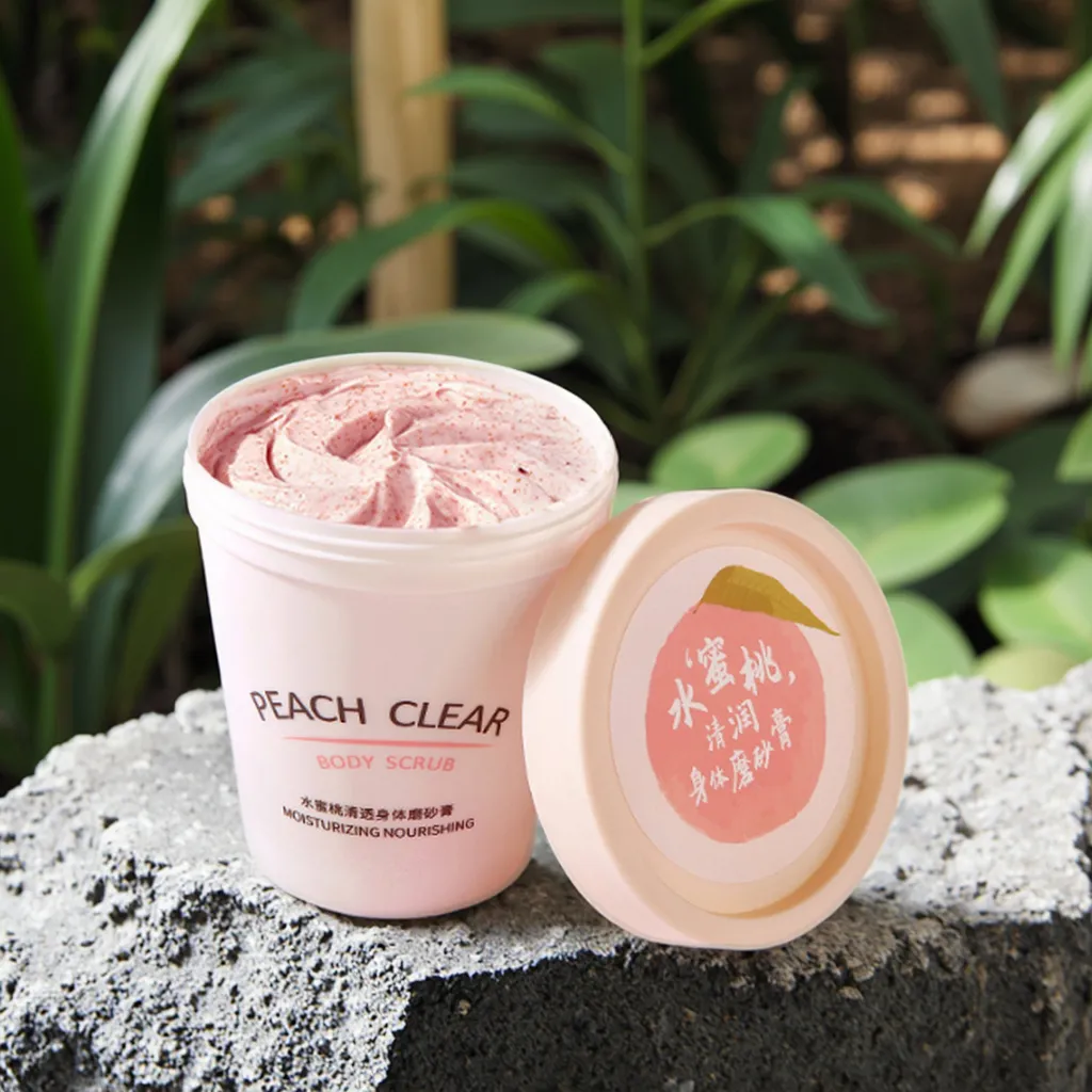 Optimal Care Peach Fragrance Cruelty-Free Body Scrub Exfoliating Moisturizing Cream Vitamin C Avocado for Dry Skin Face Body Use