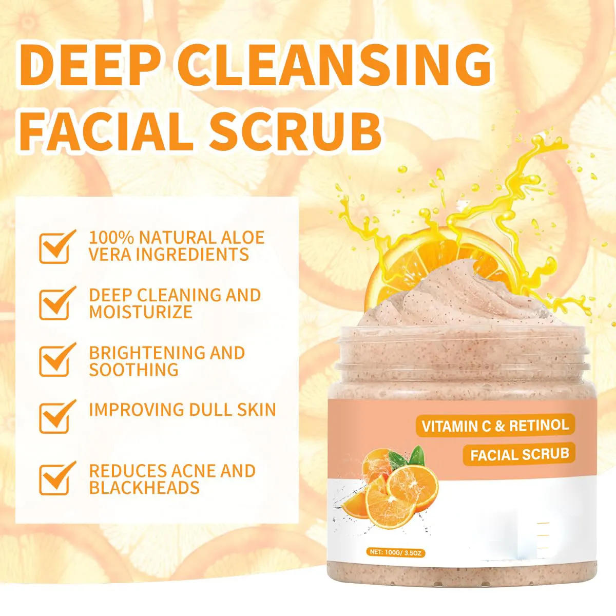 Retinol & Vitamin C Face Scrub Exfoliating Facial Wash for Deep Cleansing Body Scrub for Women and Men