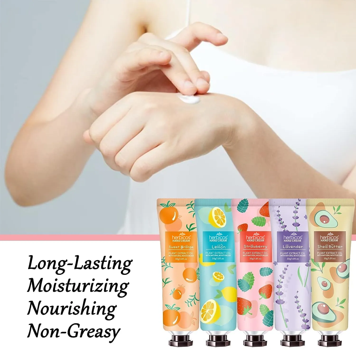 Herbicos Private Label Fruit Hand Lotion Vitamin E Moisturizing Whitening Fruit Fragrance Squeeze Tube Hand Cream Adults 3 Years