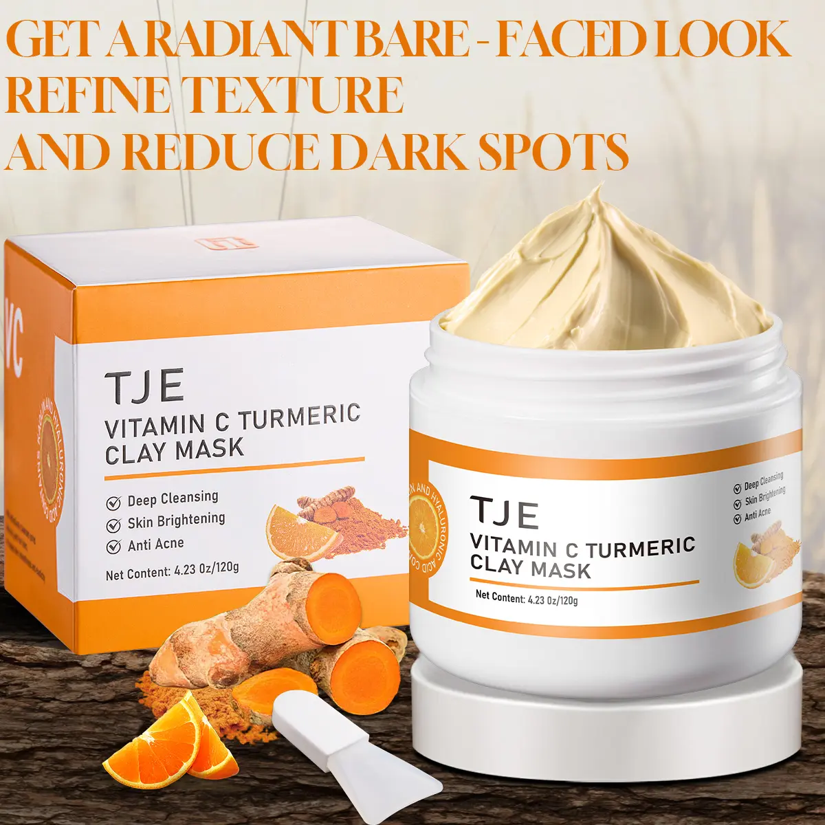 Wholesale Vitamin C Turmeric Natural Clay Mask Combat Dark Spots Dull Skin Blackheads Pore Cleansing Moisturizing Firming
