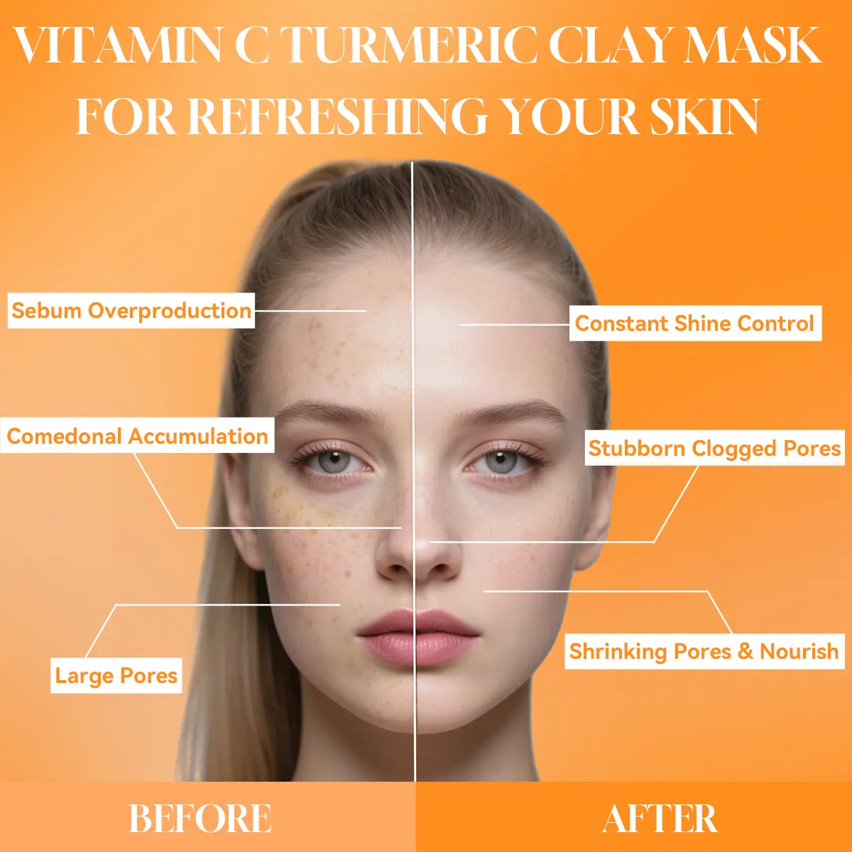 Wholesale Vitamin C Turmeric Natural Clay Mask Combat Dark Spots Dull Skin Blackheads Pore Cleansing Moisturizing Firming