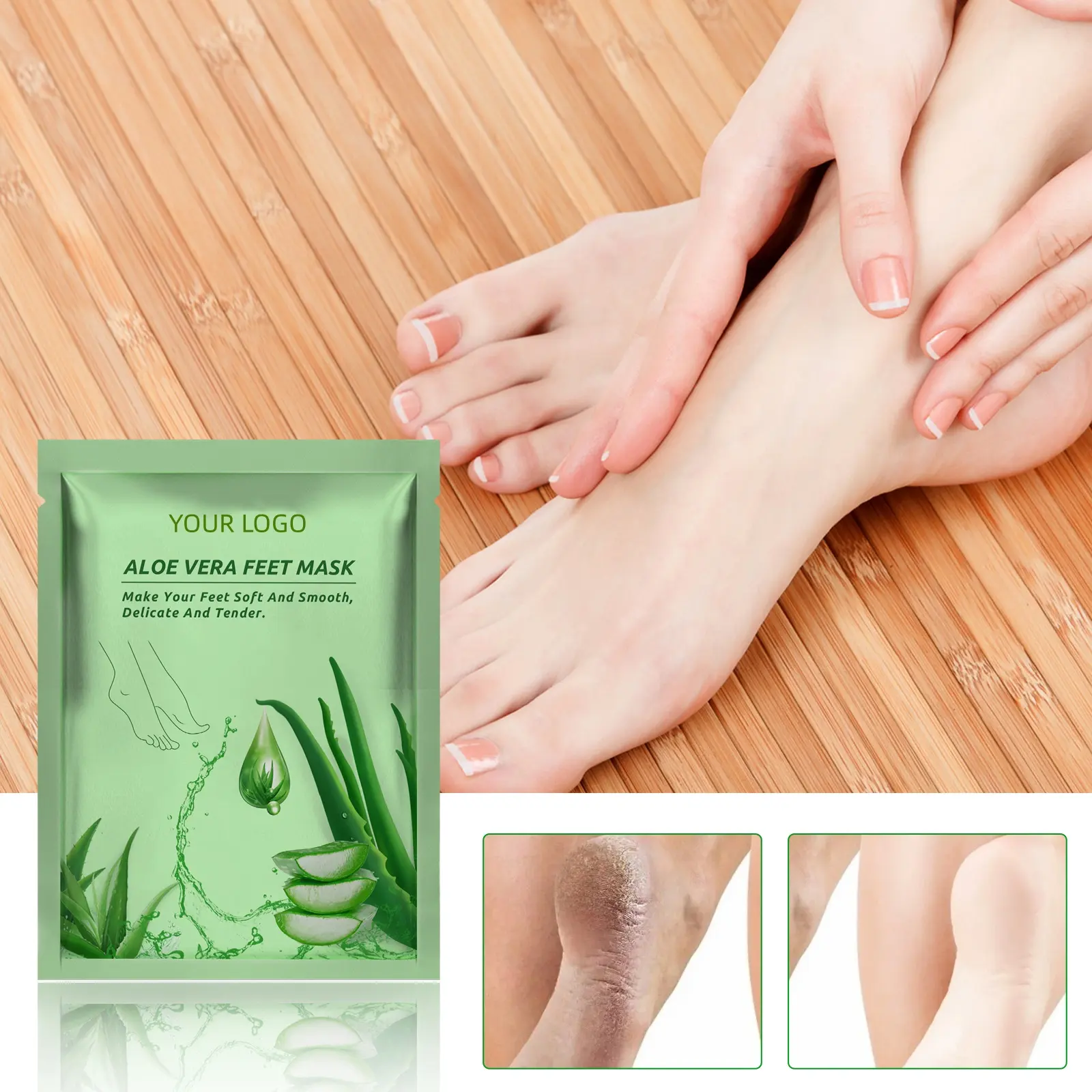 Custom logo Natural Skin Care Aloe Vera Exfoliating Foot Mask Whitening Deep Hydration Moisturizing Remove Cocoons Foot Mask
