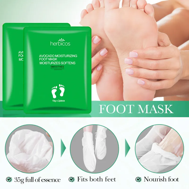 Private Label OEM Intensive Moisturizing Socks Feet Avocado Extract VE Foot Peeling Mask Dry Relief Exfoliating Foot Mask