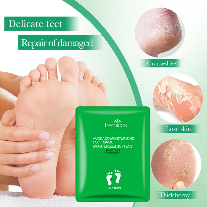 Private Label OEM Intensive Moisturizing Socks Feet Avocado Extract VE Foot Peeling Mask Dry Relief Exfoliating Foot Mask