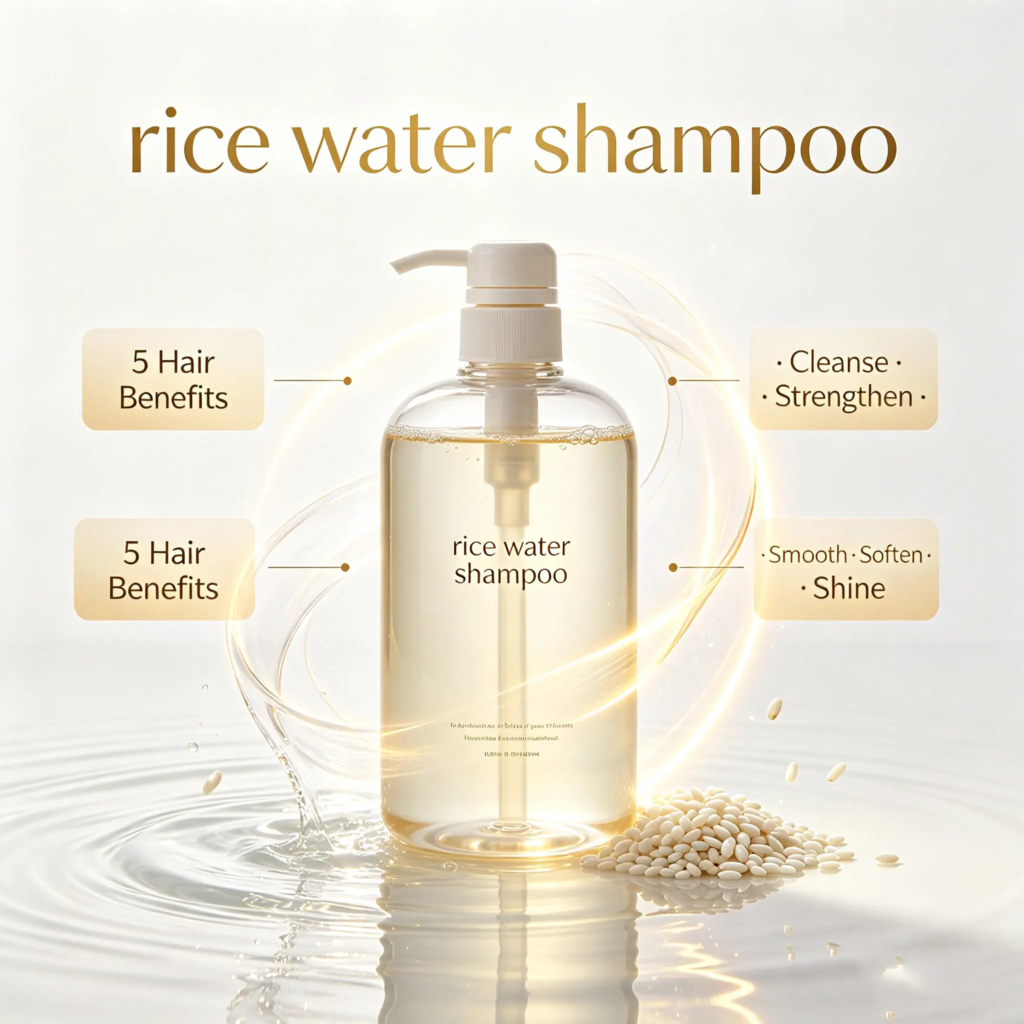 Rice Water Shampoo, Gentle Cleansing Hair Shampoo for Strength, Softness and Natural Shine