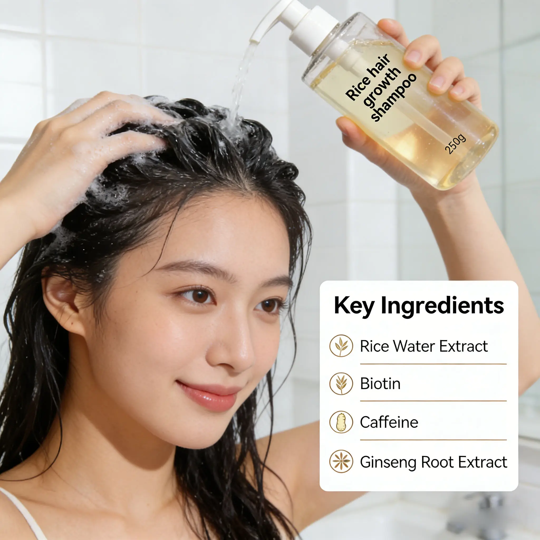 Private Label Rice Water Hair Growth Shampoo and Conditioner for Thick Hair