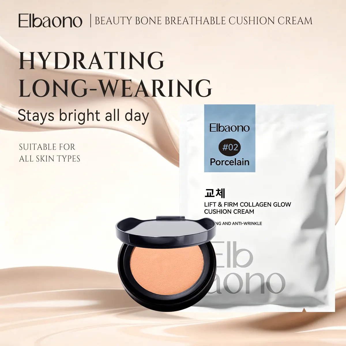 BEAUTY BONE BREATHABLE CUSHION CREAM HYDRATINGLONG-WEARINGStays Bright All Day SUITABLE FORALL SKIN TYPES#02Porcelain