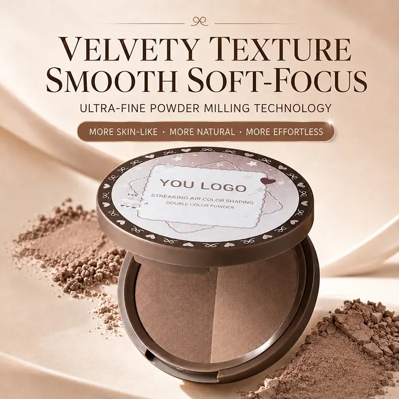 Customized Two-color Powder Compact OEM Cosmetic Brand Manufacturer High-end Fine Matte Setting Powder Private Label