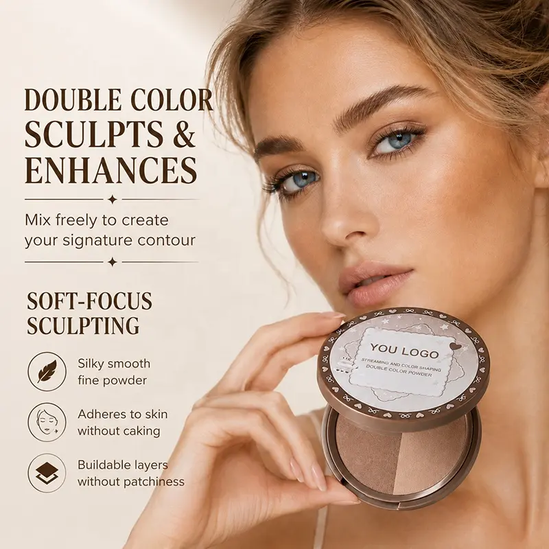 Customized Two-color Powder Compact OEM Cosmetic Brand Manufacturer High-end Fine Matte Setting Powder Private Label