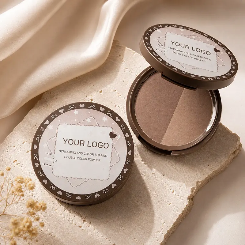 Customized Two-color Powder Compact OEM Cosmetic Brand Manufacturer High-end Fine Matte Setting Powder Private Label