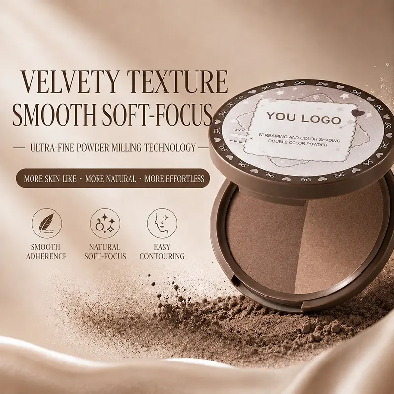 Customized Two-color Powder Compact OEM Cosmetic Brand Manufacturer High-end Fine Matte Setting Powder Private Label