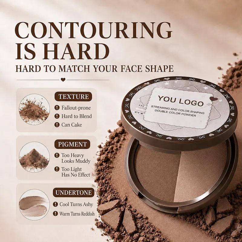 Customized Two-color Powder Compact OEM Cosmetic Brand Manufacturer High-end Fine Matte Setting Powder Private Label