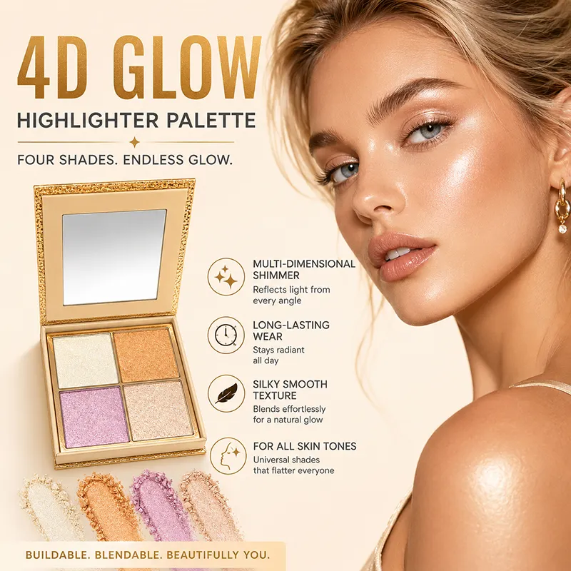 Custom Highlighter Pressed Powder Palette OEM Cosmetics Manufacturer High-quality 4-color Pearlescent High Pigmented Private