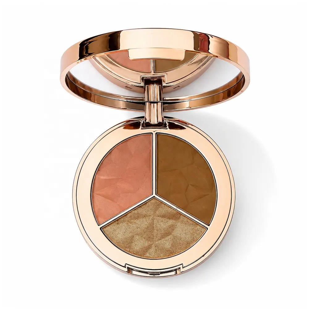 Custom High Quality Three-Color Pressed Powder Highlight Palette OEM Clean Formula Skin Brightening Private Label High Pigmented