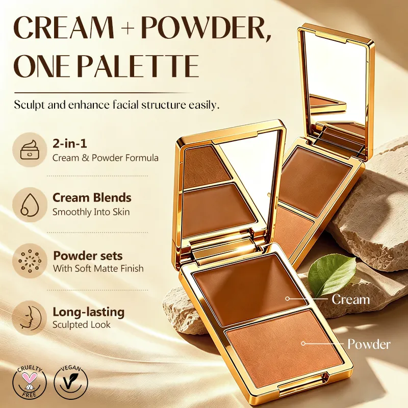 2 in 1 Cream & Powder Makeup Contour Palette Vegan High Pigment Long-Lasting & Waterproof Shadow Natural