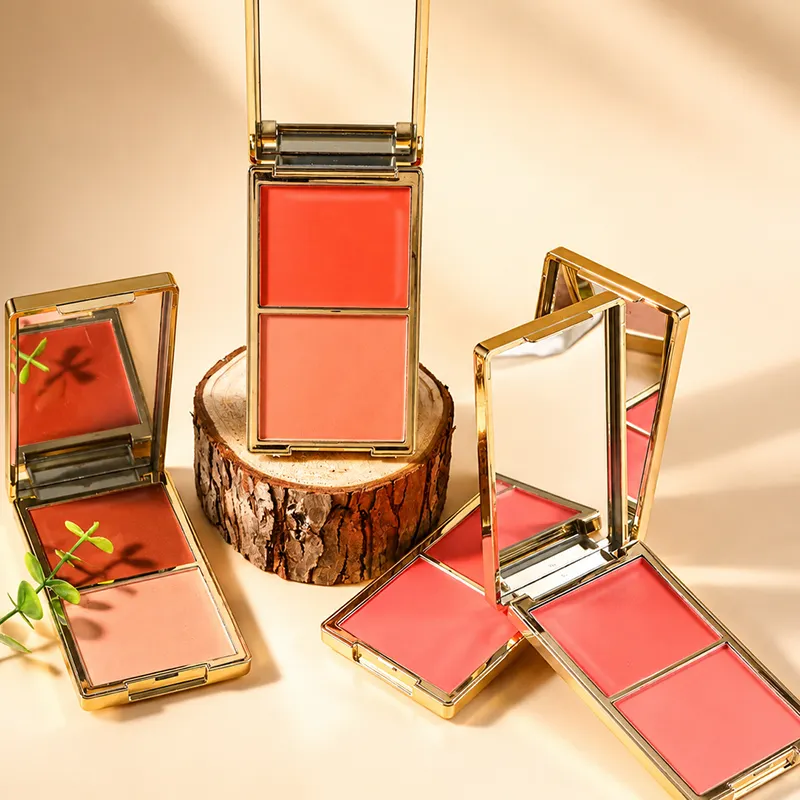 Private Label Cream Powder Duo High Quality Dewy Luxury Blush Palette Custom Logo Pressed Powder Vegan High Pigment Lasting Pink