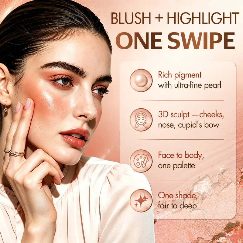 OEM Baked Powder Blush Highlighter Palette High Pigment Luminous Featherlight Waterproof Sweat Proof All Skin Tones Wholesale