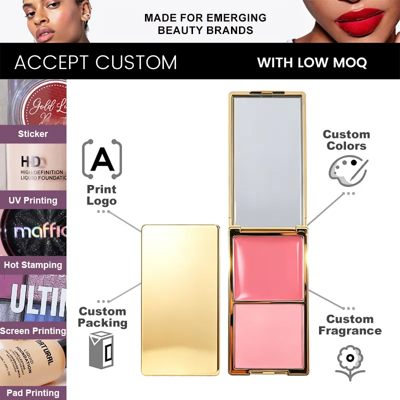 Odm Pressed Powder pink Orange Luxury Balms Blush Palette Makeup Duo Cream Powder Gold Waterproof Blusher